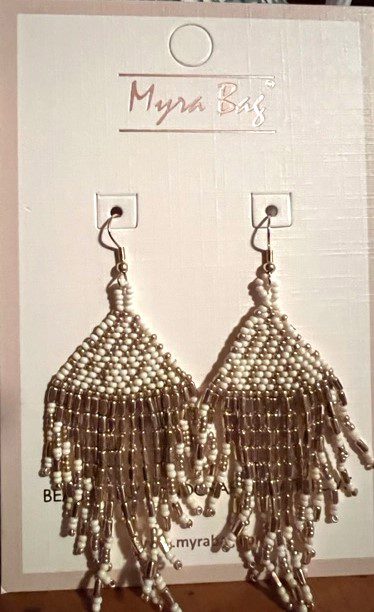 A pair of earrings hanging on the wall.