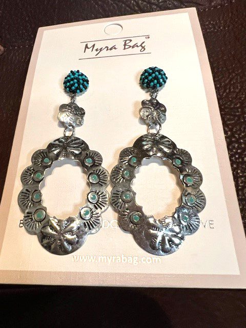 A pair of DESERT FLOWER EARRINGS with turquoise beads.