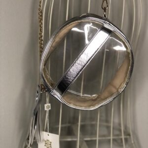 A MADISON CLEAR CROSSBODY with a chain hanging from it.
