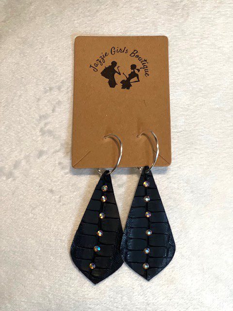 A pair of BLACK CROCK JAZZIE earrings with rhinestones.